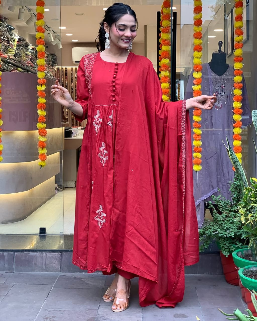 Beautiful pure cotton kurti pant dupatta set๐(WARED58)