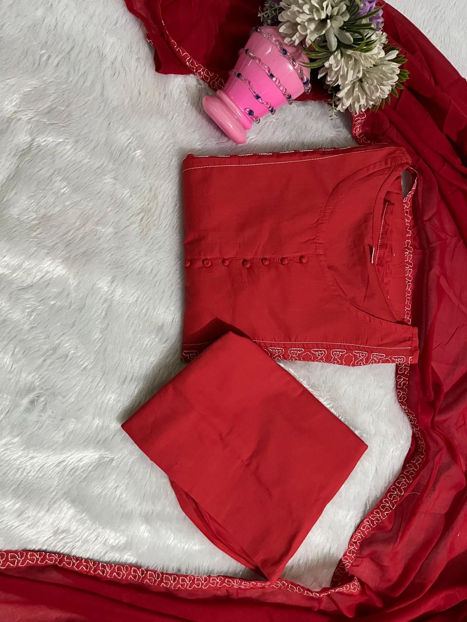 Beautiful pure cotton kurti pant dupatta set๐(WARED58)