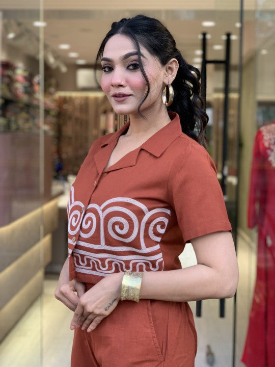 Pure Cotton Shirt Style (With Heavy Embroidery on Front Front Embroidery on Plazzo)(SWCD49)