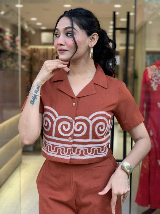 Pure Cotton Shirt Style (With Heavy Embroidery on Front Front Embroidery on Plazzo)(SWCD49)