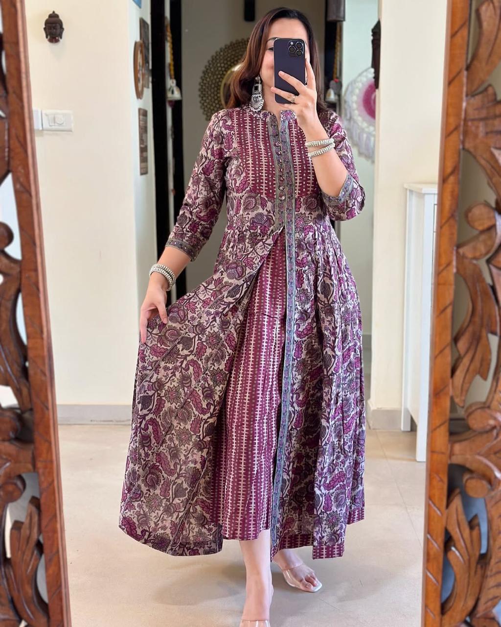 β₯οΈβ₯οΈ NEW FULL COTTON PRINT HAND WORK ANARKALI KURTI PANT DUPATTA ππ(WARED11)