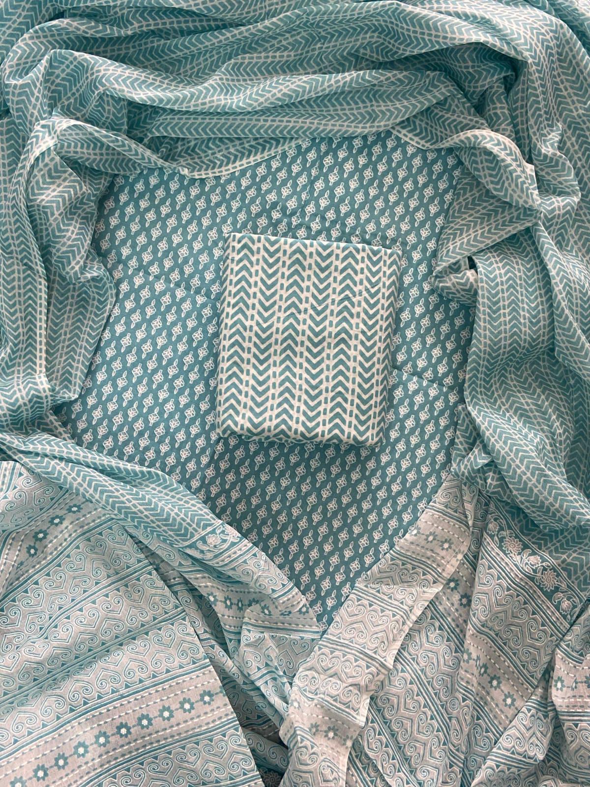 EXCLUSIVE HAND BLOCK PRINT COTTON SUIT SET WITH MULMUL DUPATTA