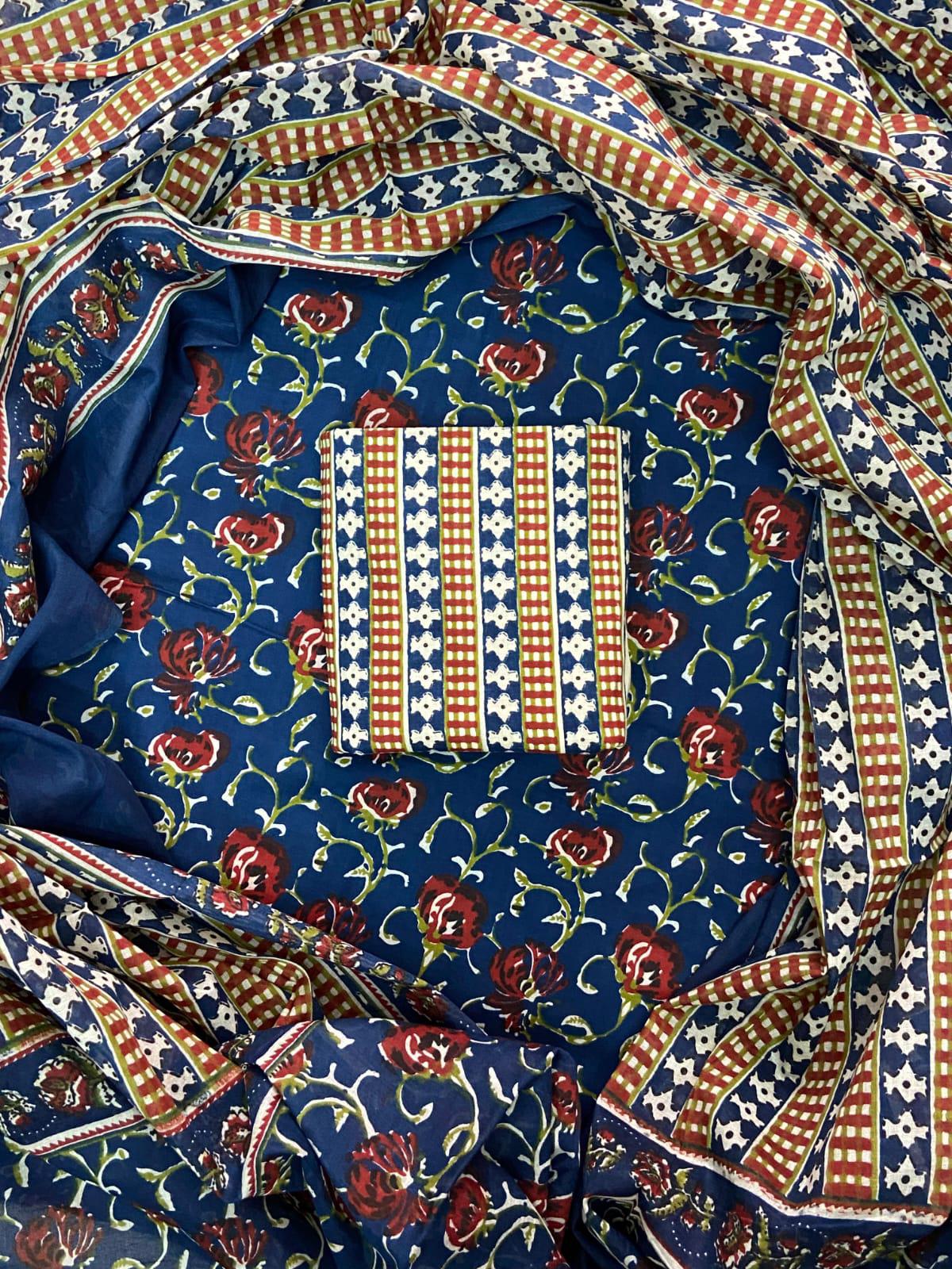 HAND BLOCK PRINT COTTON SUIT SET WITH MULMUL DUPATTA