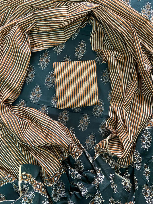 New Hand block printed cotton suit with cotton dupatta