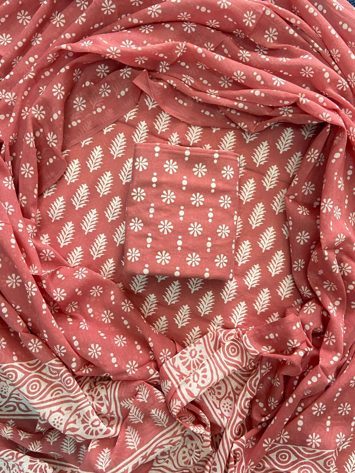 New Hand block printed cotton suit with cotton dupatta