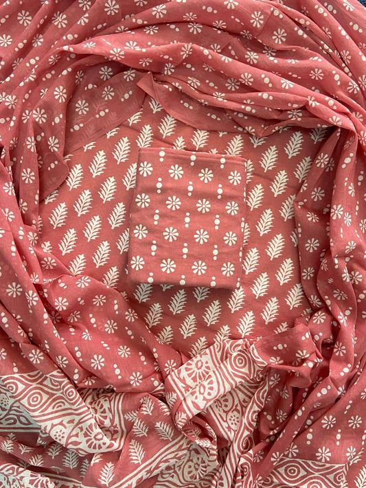 New Hand block printed cotton suit with cotton dupatta