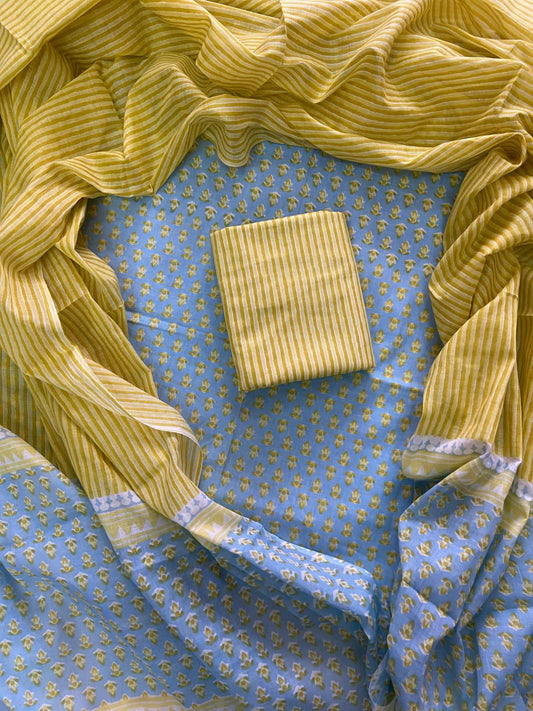 New Hand block printed cotton suit with cotton dupatta