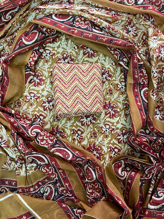 New Hand block printed cotton suit with cotton dupatta