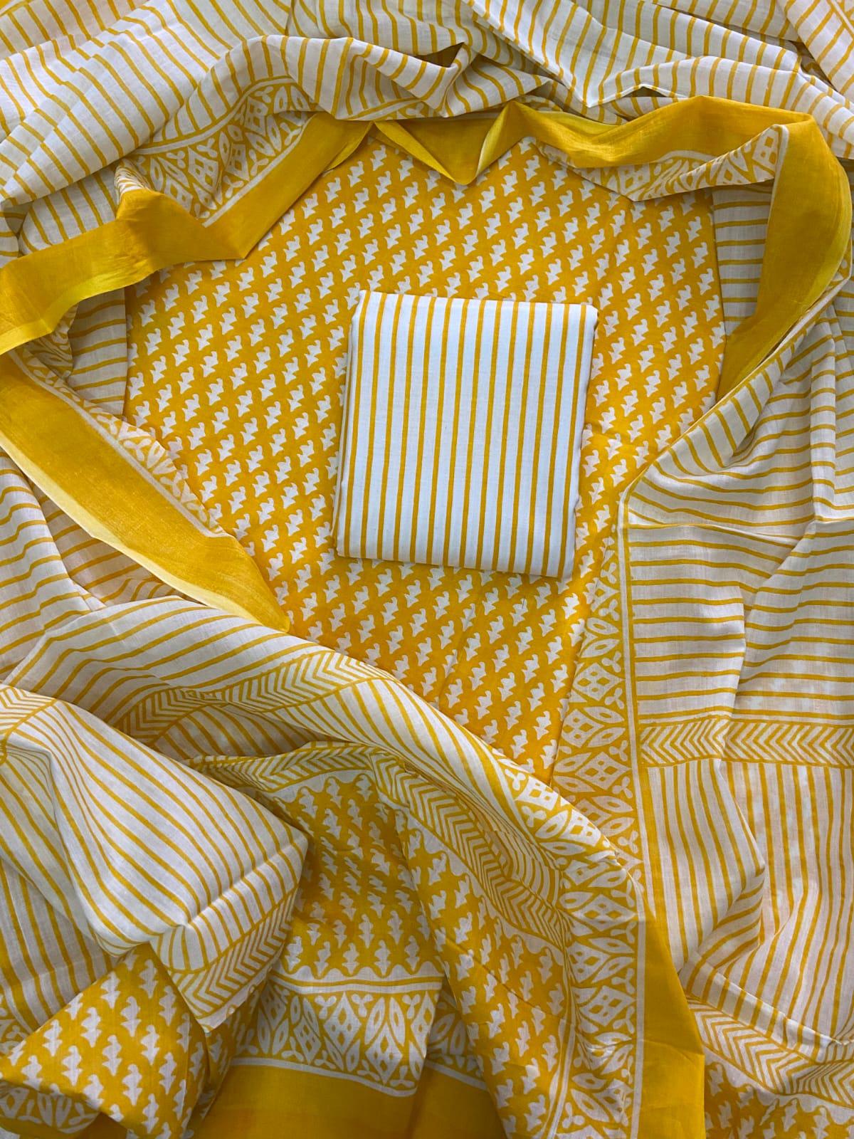 New Hand block printed cotton suit with cotton dupatta