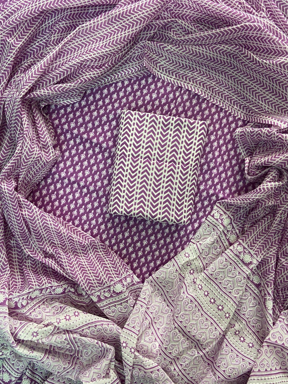 New Hand block printed cotton suit with cotton dupatta