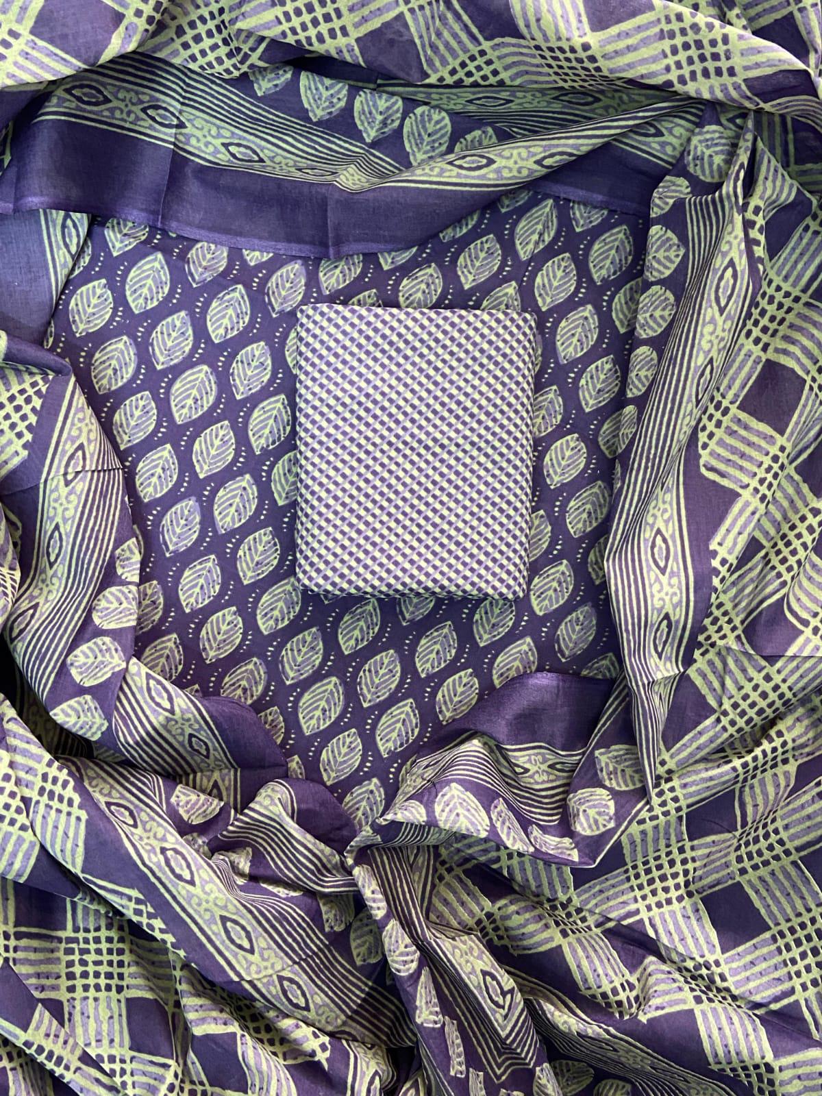 New Hand block printed cotton suit with cotton dupatta