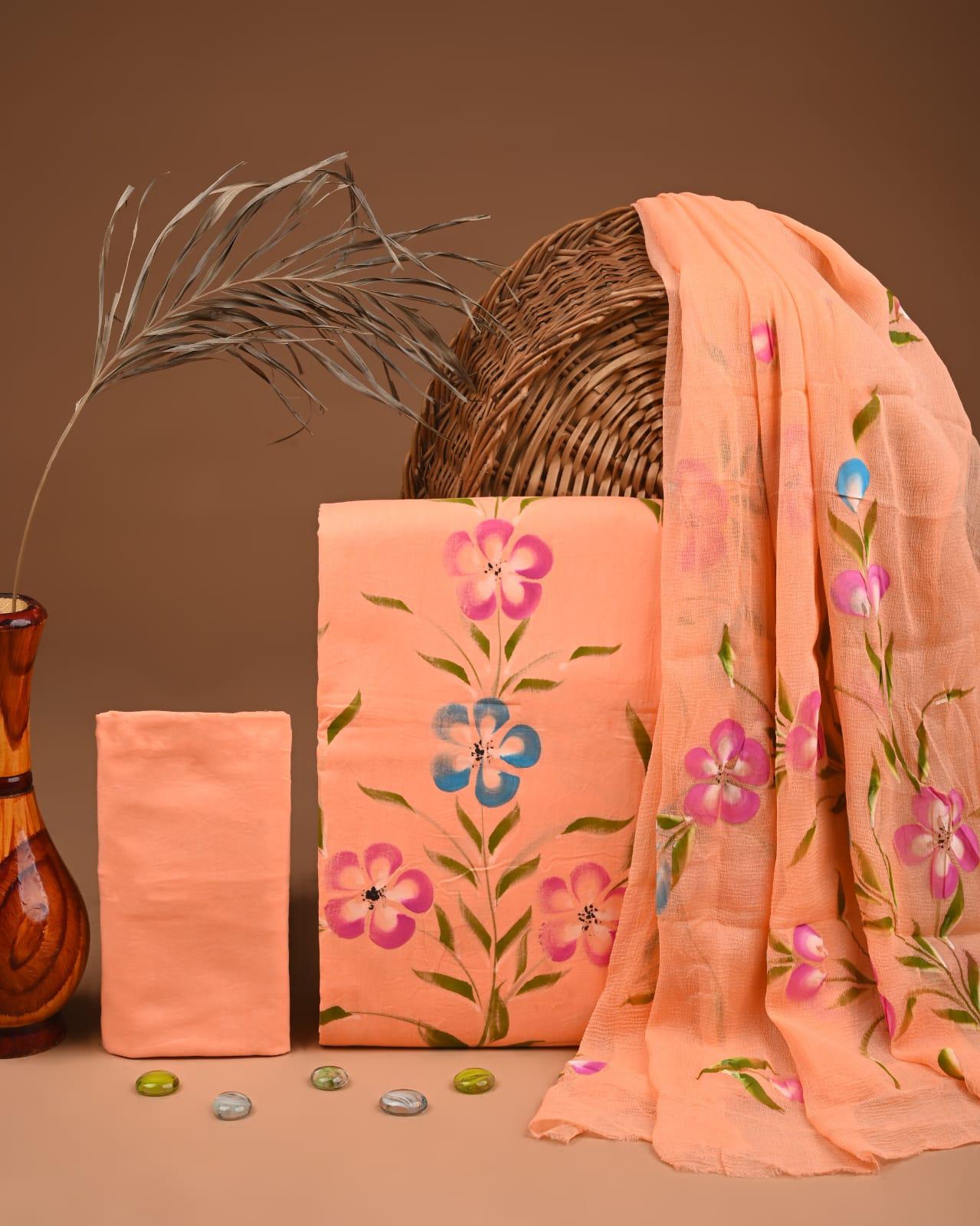 JAAL HAND BLOCK PRINT COTTON SUIT SET WITH CHIFFON DUPATTA(SWCFCOTMU32)