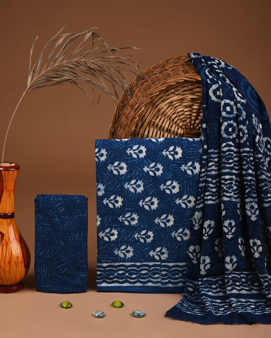 JAAL HAND BLOCK PRINT COTTON SUIT SET WITH CHIFFON DUPATTA(SWCFCOTMU21)