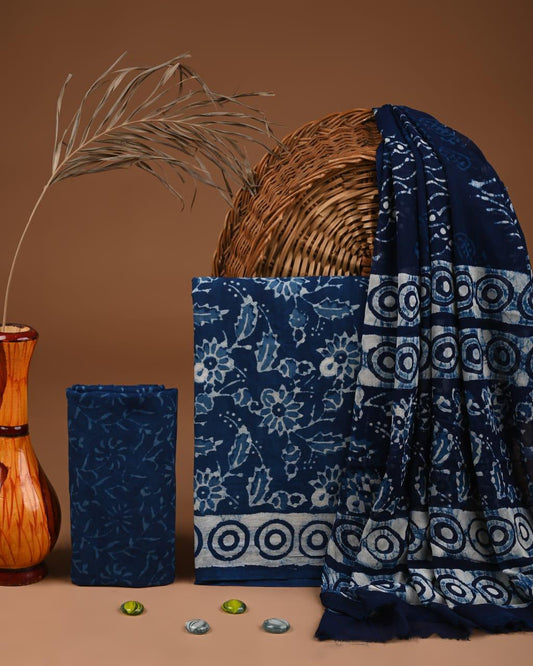 JAAL HAND BLOCK PRINT COTTON SUIT SET WITH CHIFFON DUPATTA(SWCFCOTMU20)