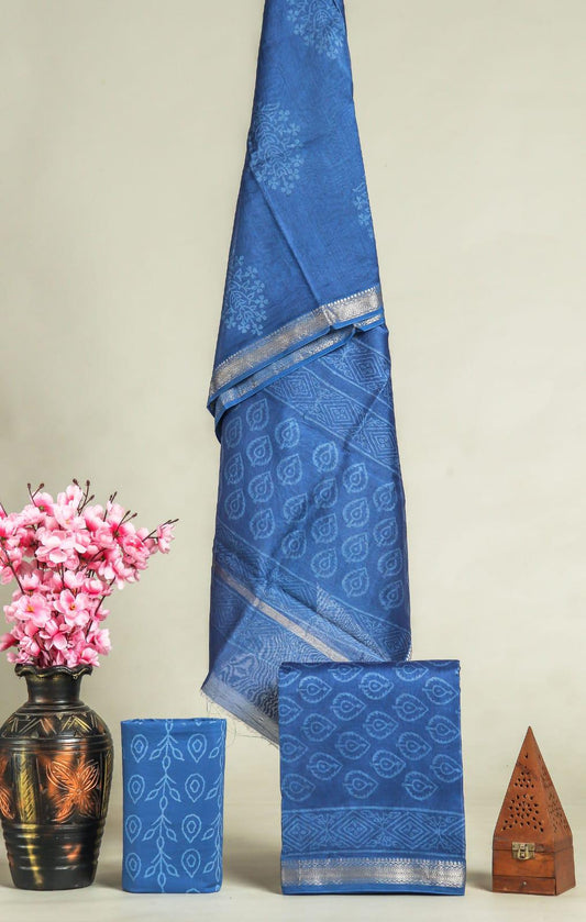 New Exclusive Hand Block Print Maheshwari Silk Suit Set