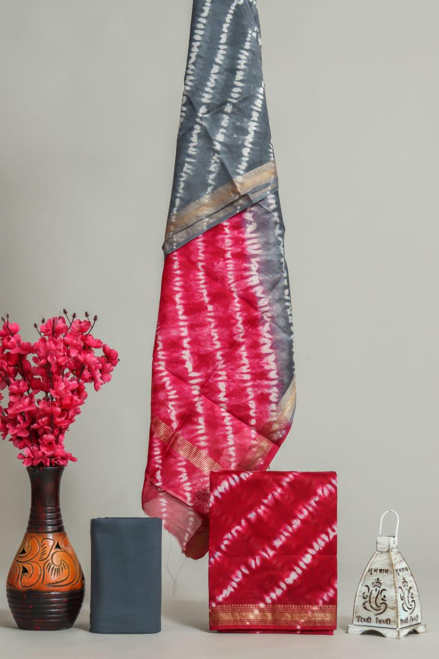 New Exclusive Hand Block Print Maheshwari Silk Suit Set