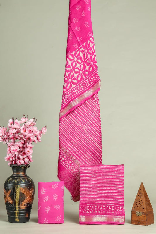 New Exclusive Hand Block Print Maheshwari Silk Suit Set