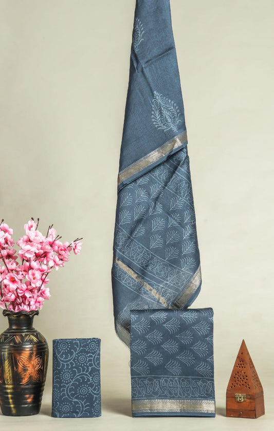 New Exclusive Hand Block Print Maheshwari Silk Suit Set