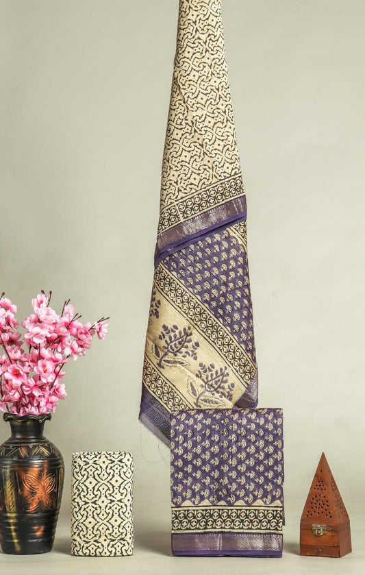 New Exclusive Hand Block Print Maheshwari Silk Suit Set