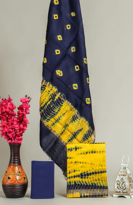New Exclusive Hand Block Print Maheshwari Silk Suit Set