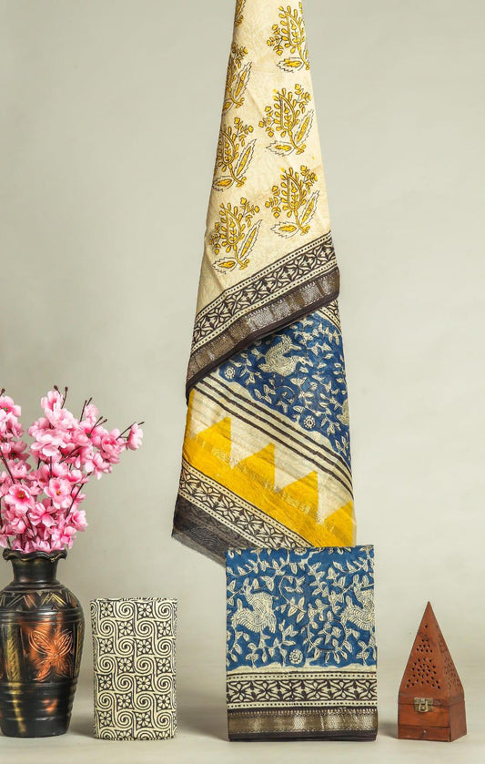 New Exclusive Hand Block Print Maheshwari Silk Suit Set
