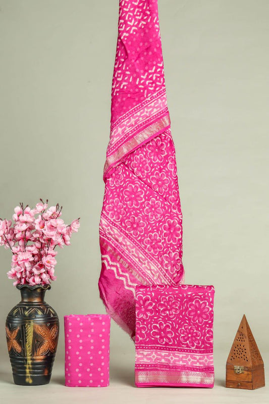 New Exclusive Hand Block Print Maheshwari Silk Suit Set