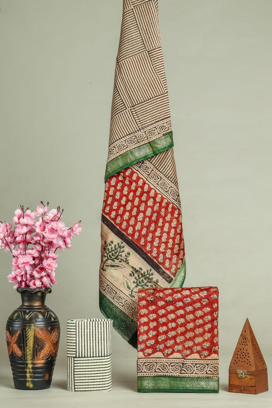 New Exclusive Hand Block Print Maheshwari Silk Suit Set