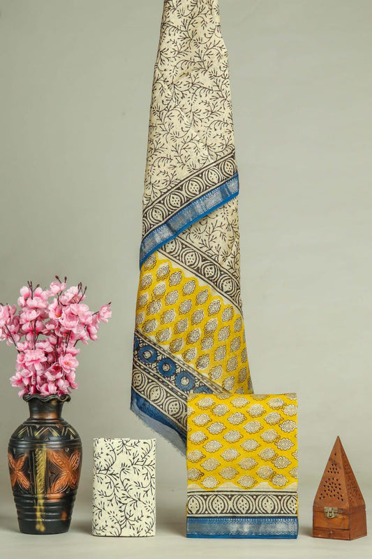 New Exclusive Hand Block Print Maheshwari Silk Suit Set