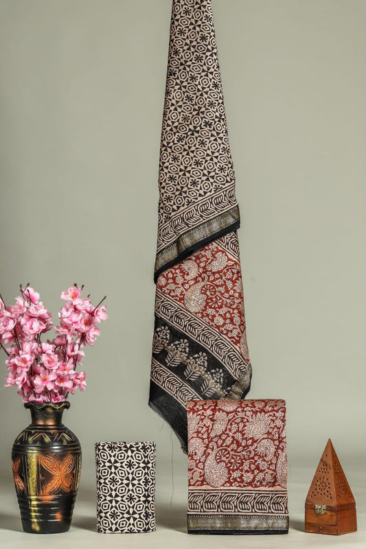 New Exclusive Hand Block Print Maheshwari Silk Suit Set