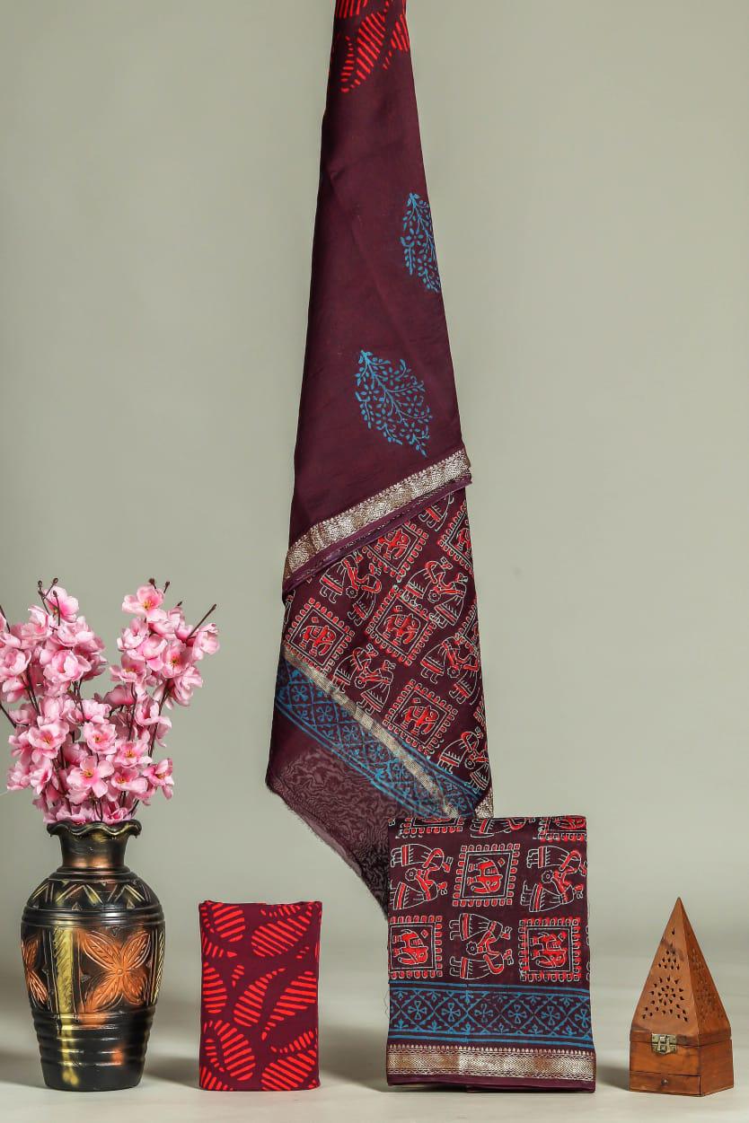 NEW PREMIUM HAND BLOCK PRINT MAHESHWARI SILK SUIT SET
