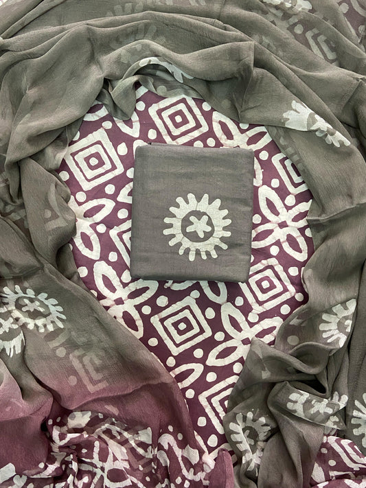JAAL HAND BLOCK PRINT COTTON SUIT SET WITH CHIFFON DUPATTA