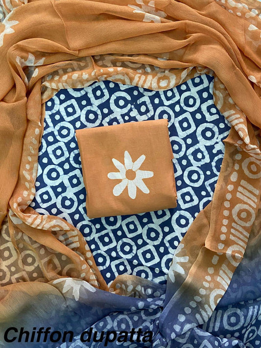 JAAL HAND BLOCK PRINT COTTON SUIT SET WITH CHIFFON DUPATTA