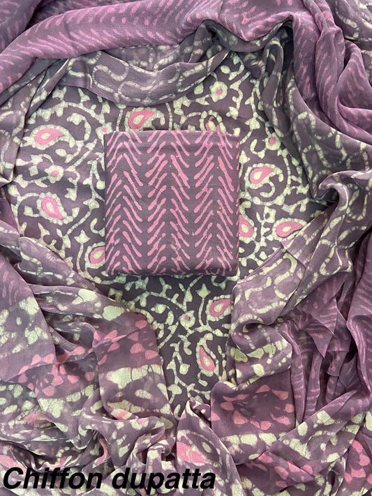 JAAL HAND BLOCK PRINT COTTON SUIT SET WITH CHIFFON DUPATTA