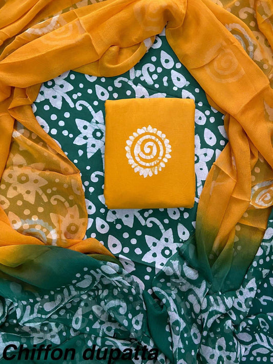 JAAL HAND BLOCK PRINT COTTON SUIT SET WITH CHIFFON DUPATTA