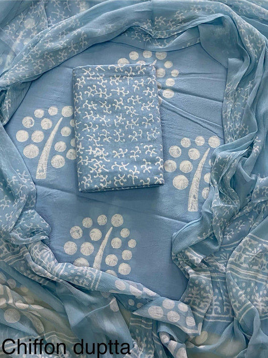 JAAL HAND BLOCK PRINT COTTON SUIT SET WITH CHIFFON DUPATTA