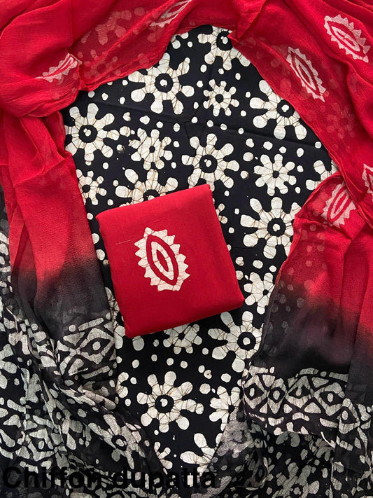 JAAL HAND BLOCK PRINT COTTON SUIT SET WITH CHIFFON DUPATTA