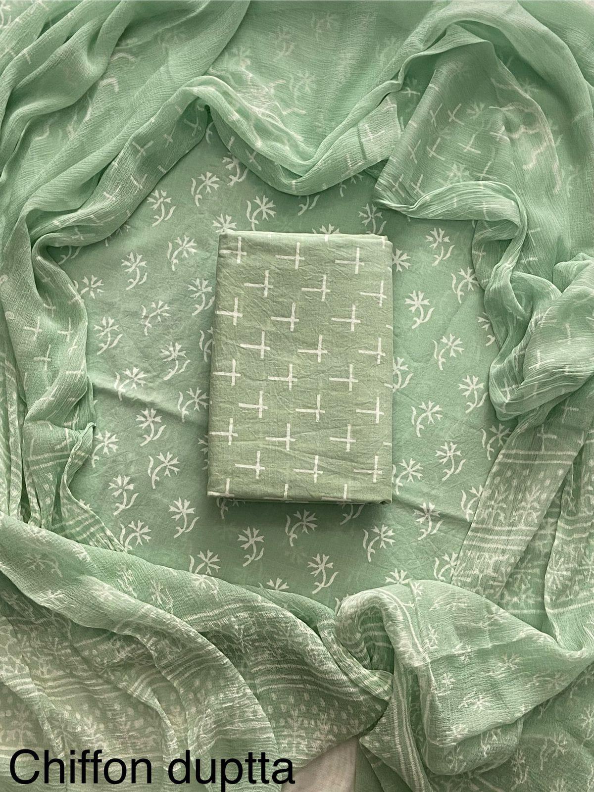 JAAL HAND BLOCK PRINT COTTON SUIT SET WITH CHIFFON DUPATTA