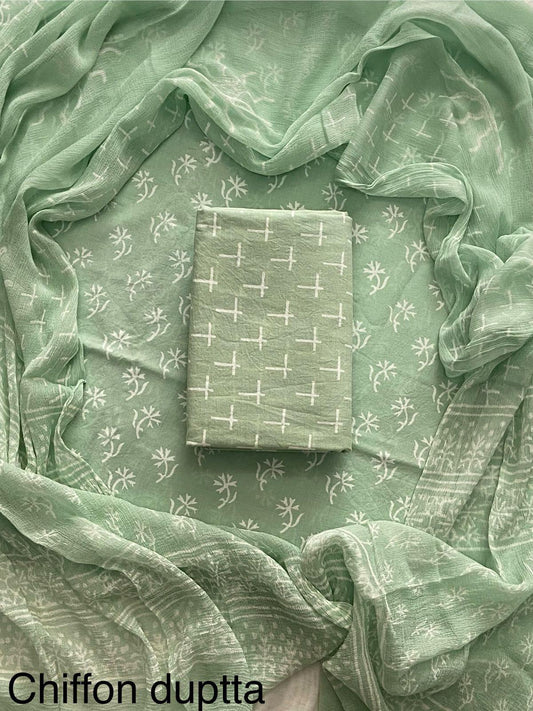 JAAL HAND BLOCK PRINT COTTON SUIT SET WITH CHIFFON DUPATTA