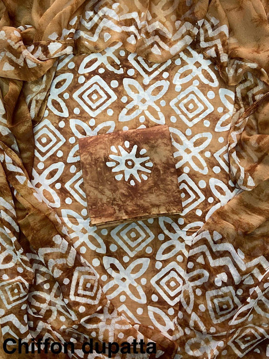 JAAL HAND BLOCK PRINT COTTON SUIT SET WITH CHIFFON DUPATTA