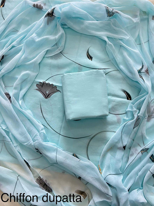 JAAL HAND BLOCK PRINT COTTON SUIT SET WITH CHIFFON DUPATTA