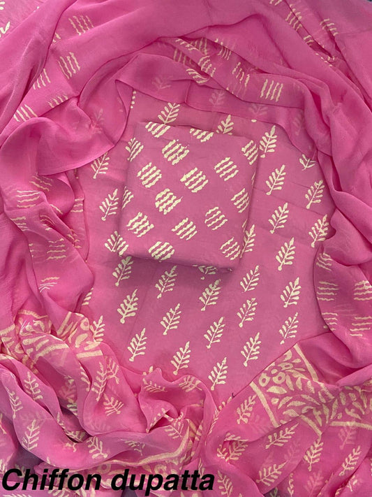 JAAL HAND BLOCK PRINT COTTON SUIT SET WITH CHIFFON DUPATTA
