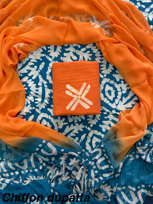 JAAL HAND BLOCK PRINT COTTON SUIT SET WITH CHIFFON DUPATTA