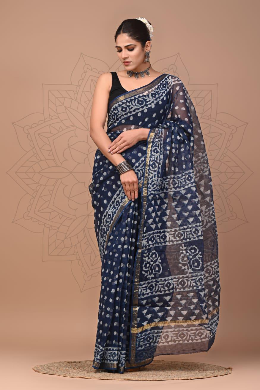 Exclusive hand Block Printed Kota Doria Saree (SWSRKO08)