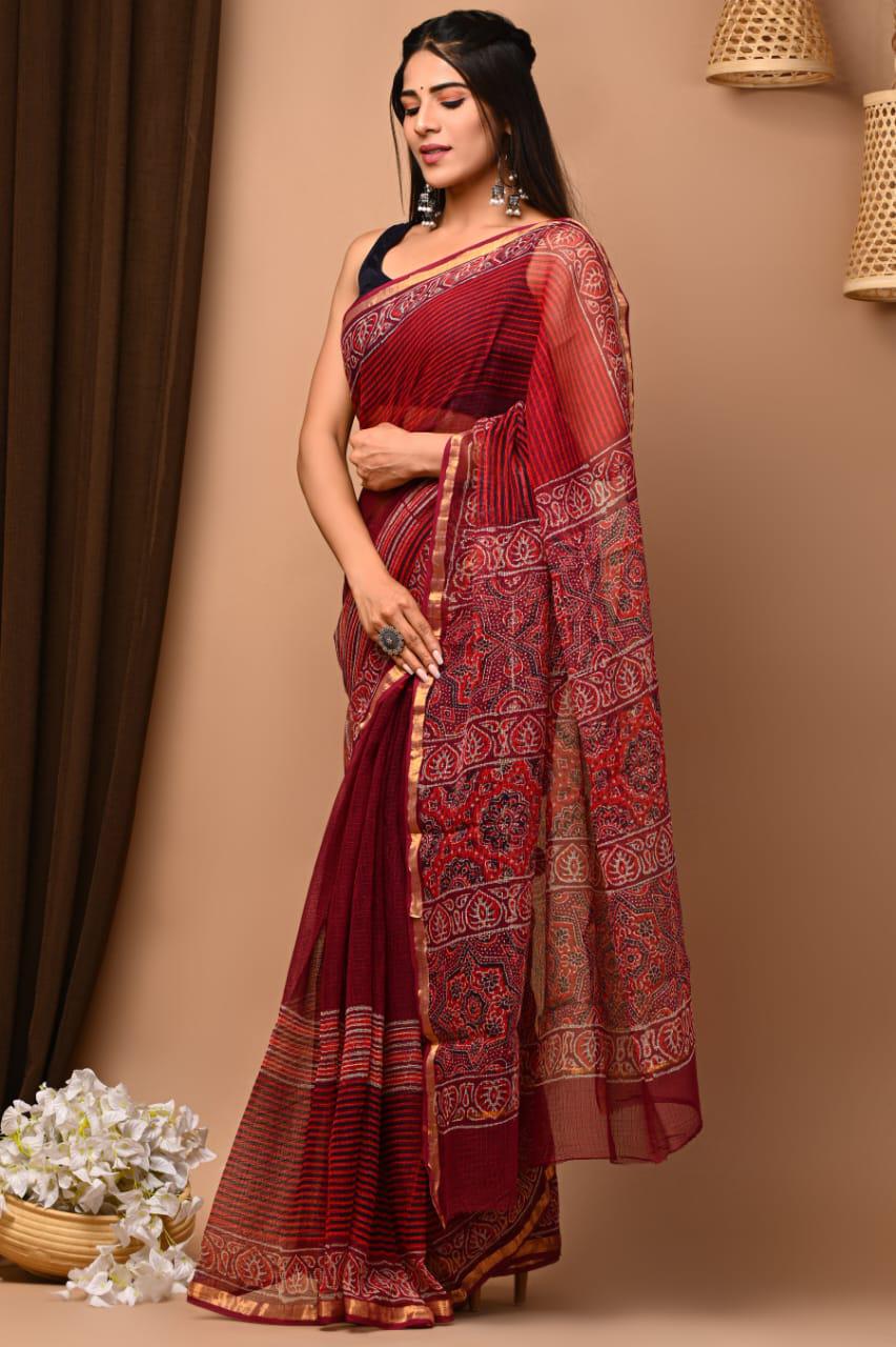 Exclusive hand Block Printed Kota Doria Saree (SWSRKO01)