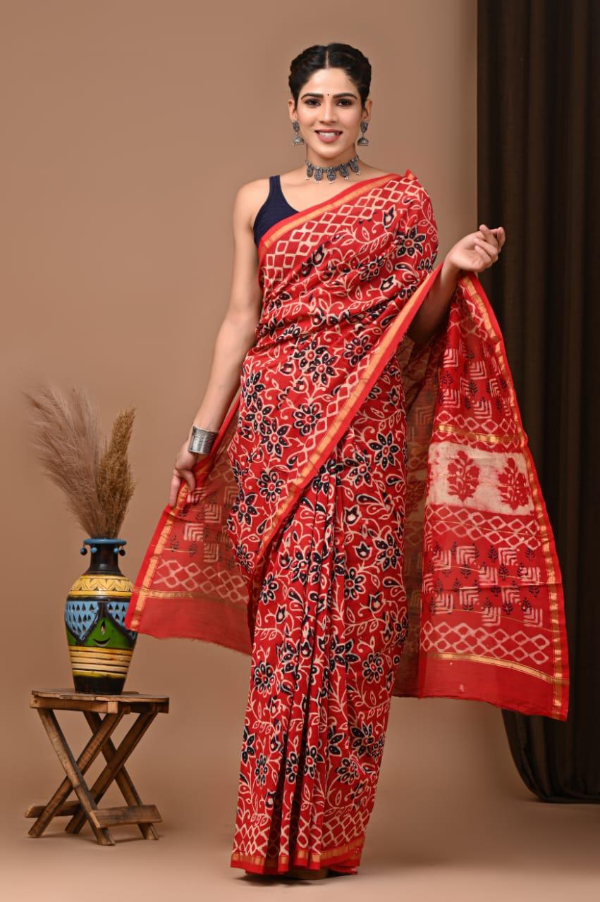 Premium Hand Block Printed Chanderi Silk Saree
