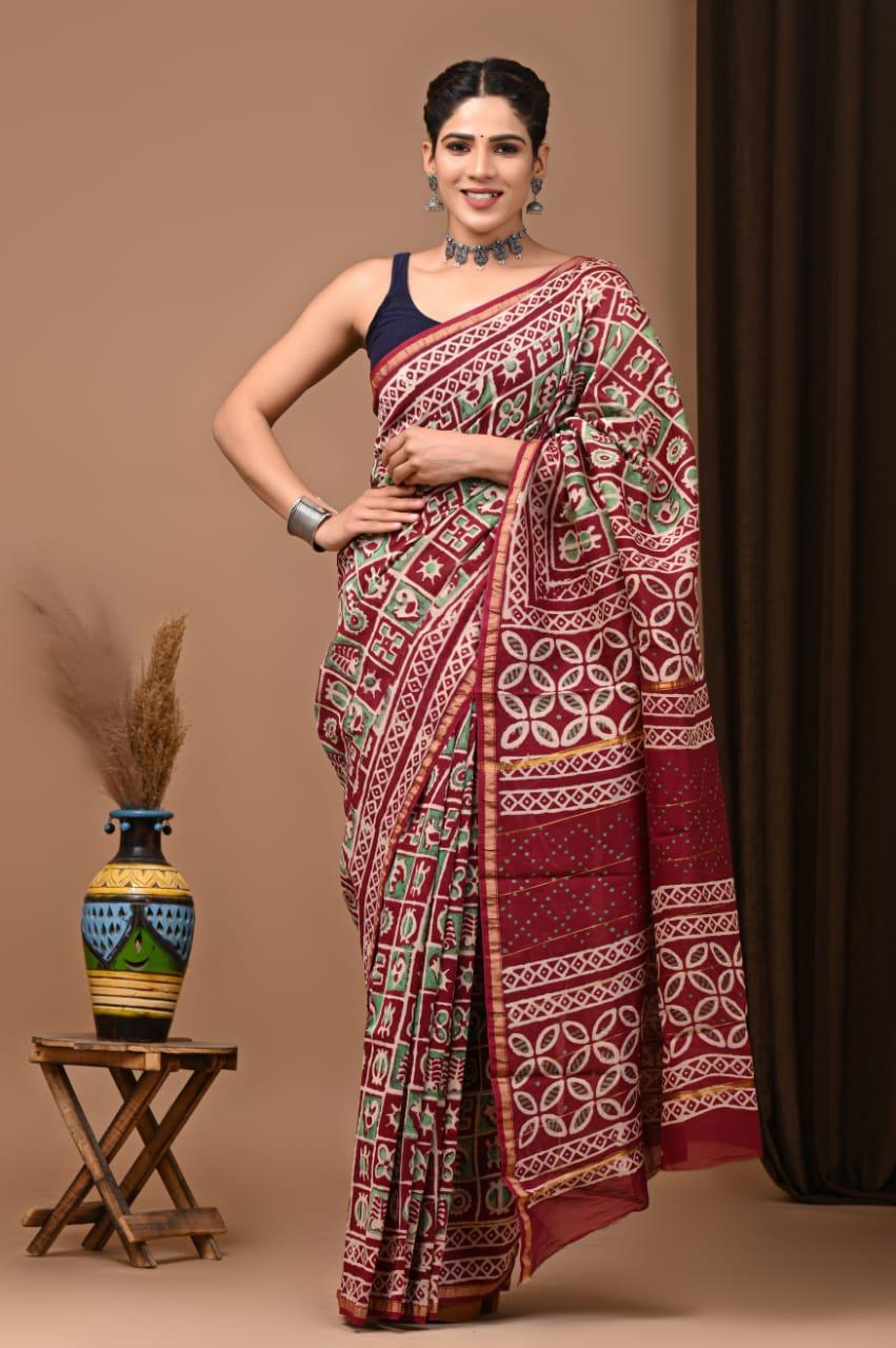 Premium Hand Block Printed Chanderi Silk Saree