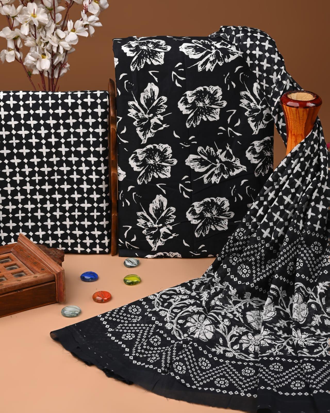 EXCLUSIVE HAND BLOCK PRINT COTTON SUIT SET WITH MULMUL DUPATTA (SWCOTMU40)