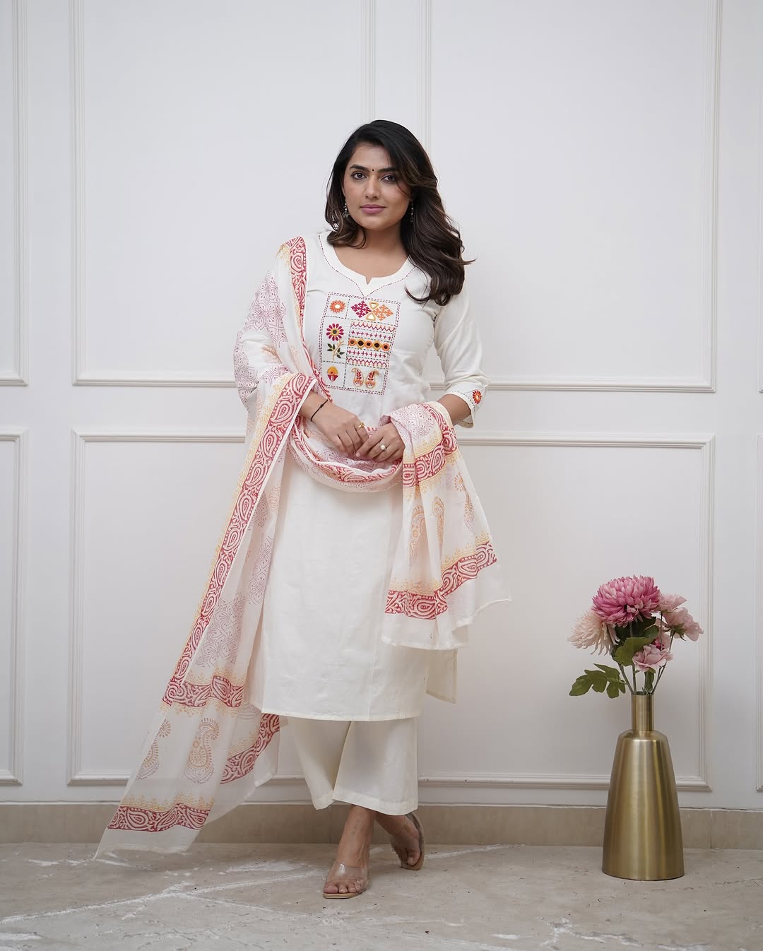 π BEAUTIFUL HEAVY COTTON KURTA PANT WITH DUPATTA SET πππ(WARED393)