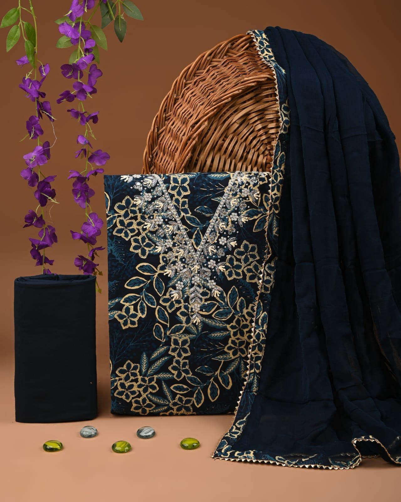 Designer zari gotapatti work Cotton Suit with chiffon dupatta(WAGP60)