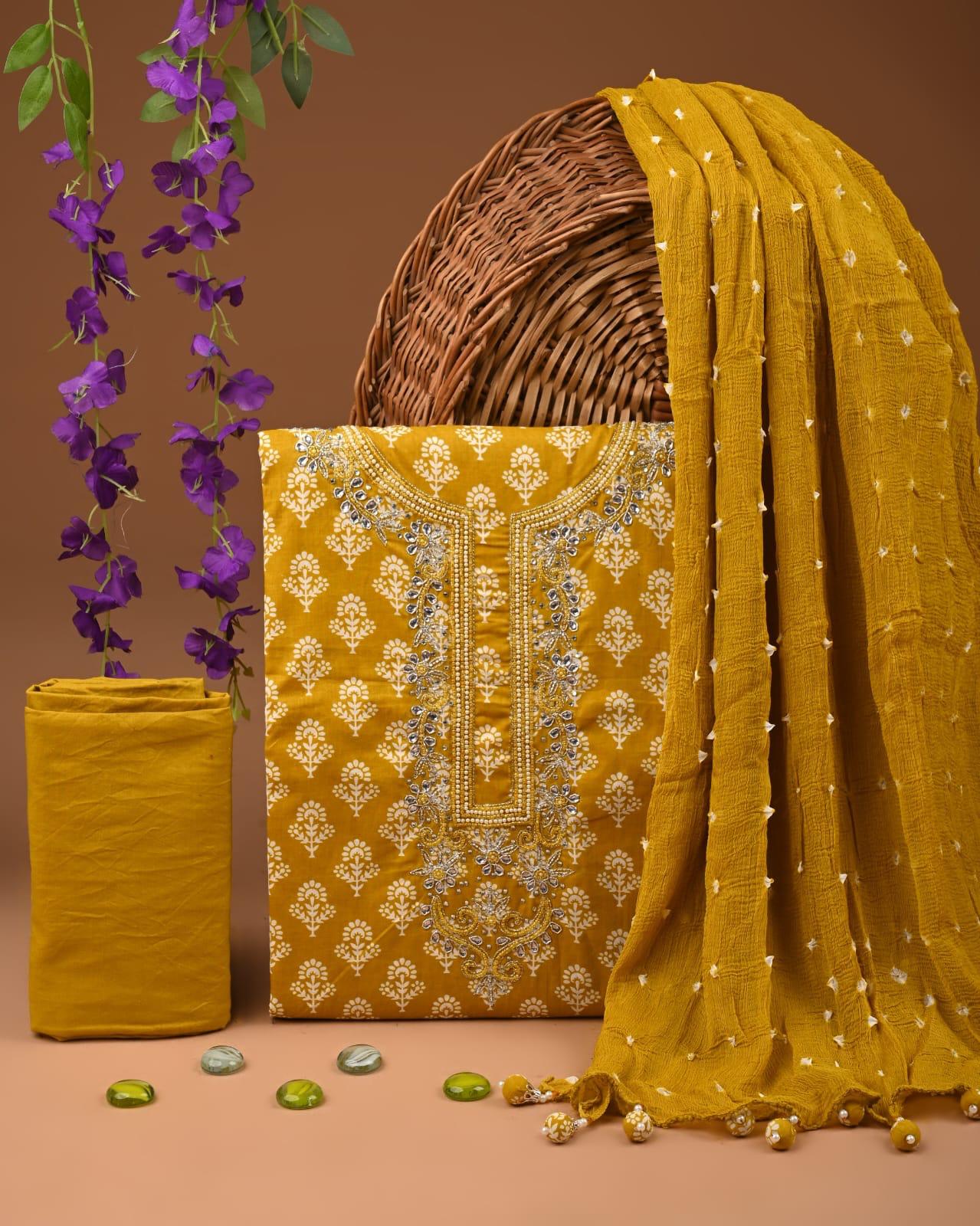 Designer zari gotapatti work Cotton Suit with chiffon dupatta(WAGP58)